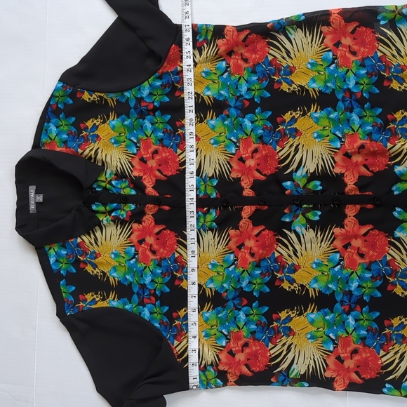 Roz & Ali Floral Sheer Button Down Tropical Blouse Woman 2X Black Blue - Picture 13 of 16